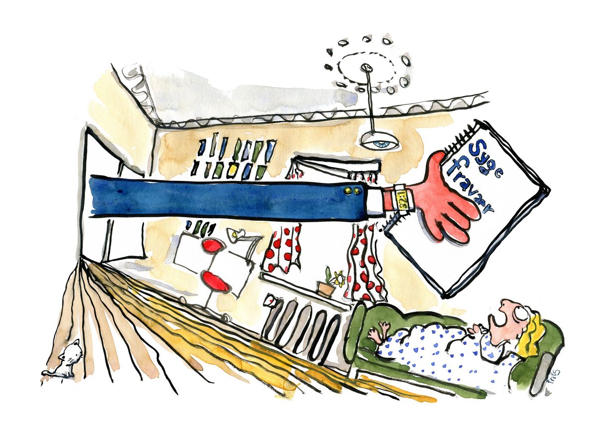 BUF præsenterer en revideret udgave af den nye sygefraværspolitik. Tegning: Frits Ahlefeldt, Idé: Jan Klint BUF præsenterer en revideret udgave af den nye sygefraværspolitik. Tegning: Frits Ahlefeldt, Idé: Jan Klint