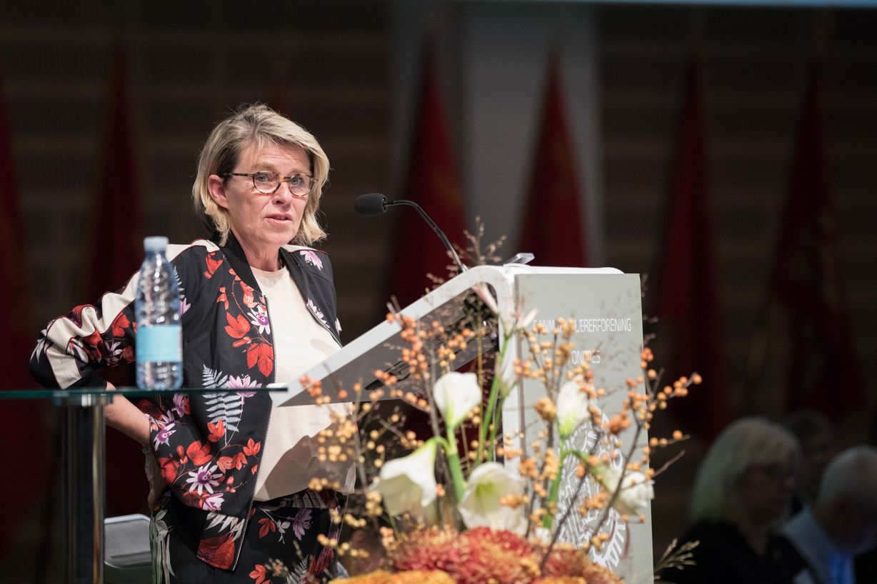 Inge Thomsen, KLF, mindede de kongresdelegerede om vigtigheden af at støtte op om de privatansatte, når de i 2020 skal forhandle overenskomster. Foto: Jan Klint Poulsen