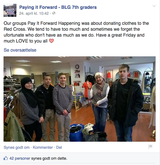 Screendump fra elevernes facebookside hvor alt foregår på engelsk. Screendump fra elevernes facebookside hvor alt foregår på engelsk.